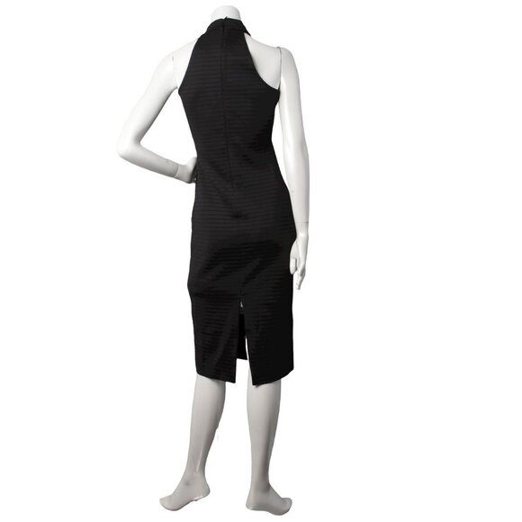 JUST Female Asta Ribbed Pencil Dress Halter Stretch High Neck Knee Length Black - Picture 6 of 12